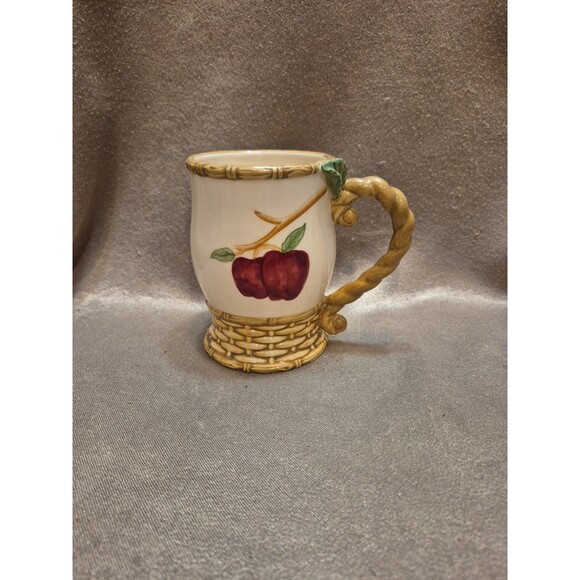 Apple Basket Cracker Barrel 5" Coffee Mug Red Apples Brown Wicker Weave - Picture 1 of 9